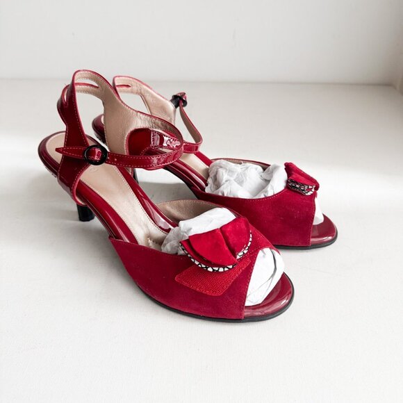 BeautyFeel Red suede Adjustable Open Toe Party Dance Heels 42 - Picture 1 of 5